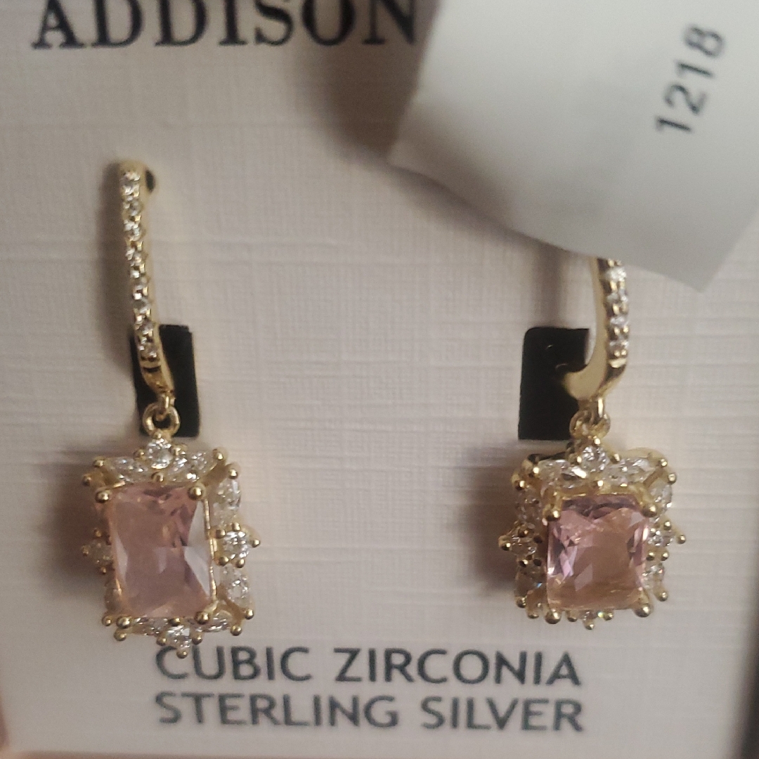 Sterling Silver Earrings With Pink And Gold Accents